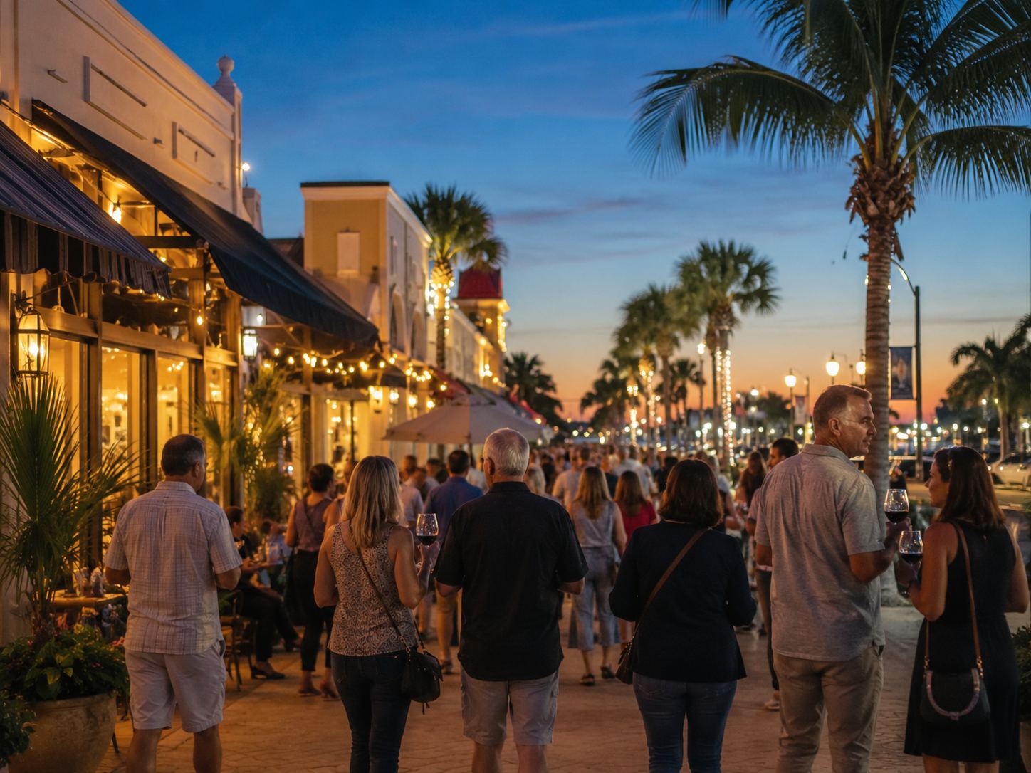 Local food and evening scene in New Smyrna Beach